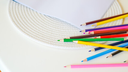 colorful pencils for neurographic drawing on a white background,