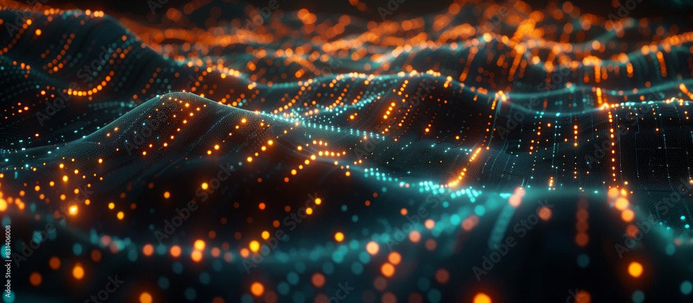 Aufkleber a futuristic digital landscape featuring an intricate web of glowing neural networks interconnected 