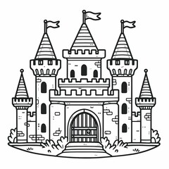 Naklejka premium Fairy Tale Castle Coloring Page with Whimsical Design