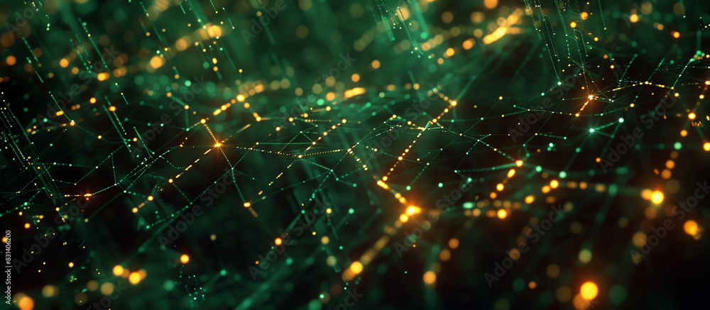 Poster a futuristic digital landscape featuring an intricate web of glowing neural networks interconnected 