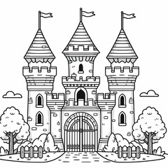 Obraz premium Fairy Tale Castle Coloring Page with Whimsical Design