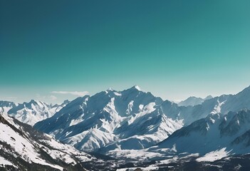 AI generated illustration of snowy mountain peaks seen from a snow-covered slope summit