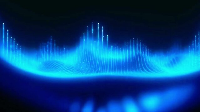 Integrate binary code into your wave design, with 1s and 0s forming the peaks and troughs of the waves, all illuminated with a blue glow, 4K black background High-Quality Animation Video