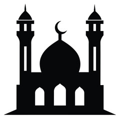 Mosque Minaret Silhouette on white background