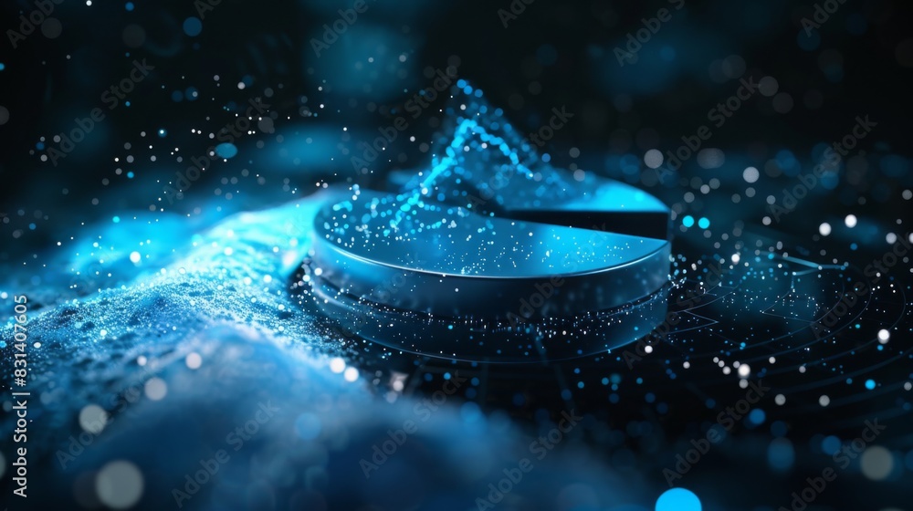 Poster abstract background of a 3d pie chart floating in space, representing statistical data and numerical