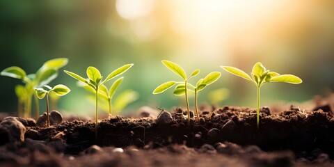 Nurturing sustainable business growth: Cultivating like nurturing seedlings in fertile soil and sunlight. Concept Business Growth, Sustainable Practices, Cultivation, Nurturing, Seedlings