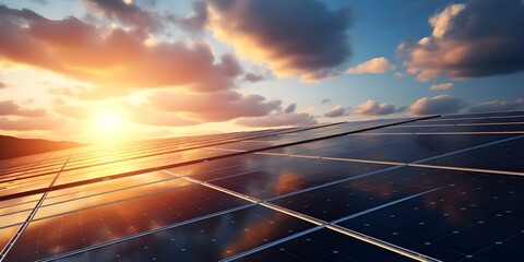 Solar Panels Harnessing Sunlight for Clean Energy: Renewable Power Concept. Concept Renewable Energy, Solar Power, Clean Technology, Sustainable Resources, Environmental Innovation