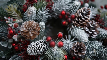 Decorative Christmas wreath for door featuring winter and holiday motifs