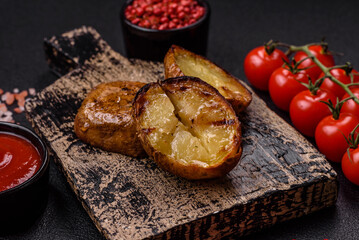 Delicious halved potatoes grilled with salt, spices and herbs