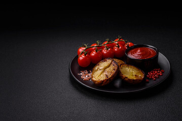 Delicious halved potatoes grilled with salt, spices and herbs