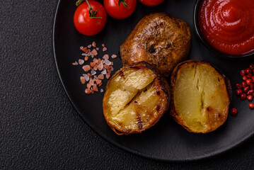 Delicious halved potatoes grilled with salt, spices and herbs