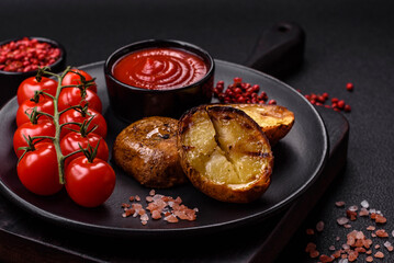 Delicious halved potatoes grilled with salt, spices and herbs