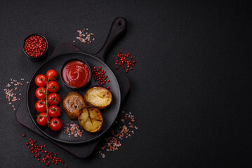 Delicious halved potatoes grilled with salt, spices and herbs