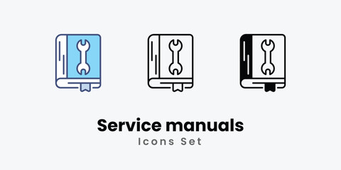 Service manuals Icons set thin line and glyph vector icon illustration
