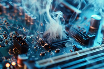 Circuit board with smoke from melting as the background.