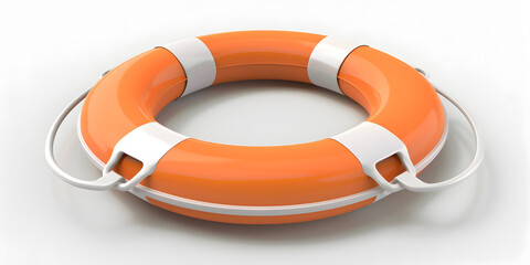 Orange and white lifebuoy over white background computer A life buoy for safety at sea3D rendering isolated.