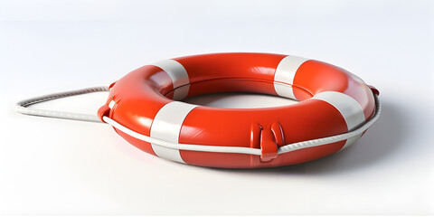 Red  and white life saver at sea Rescue Essential The Function of a Swimming Life Ring on ring on berth outdoors White Background .