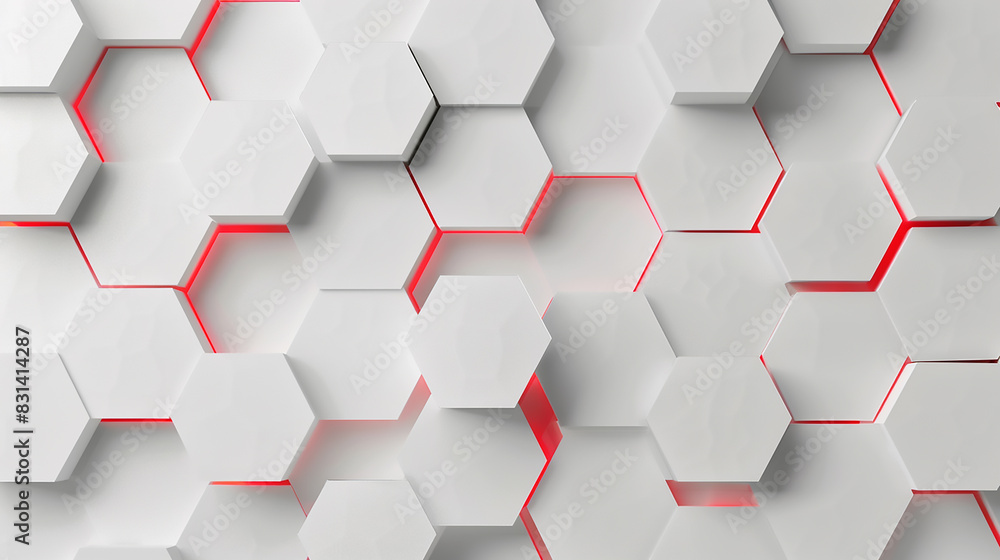 Poster abstract white hexagon red light glow background. hexagon concept design abstract technology backgro