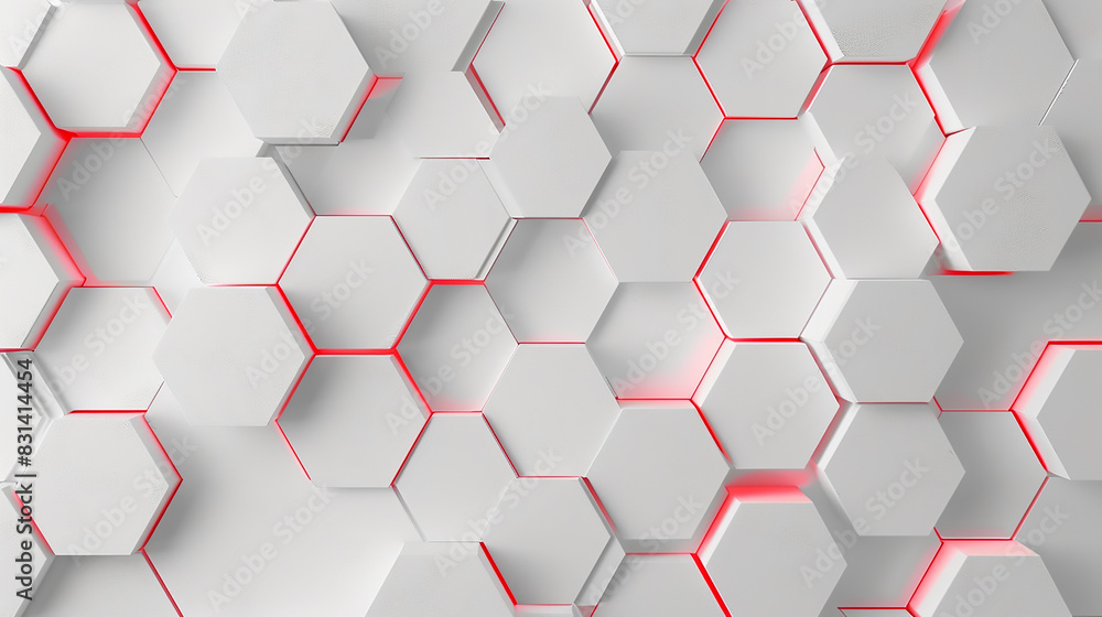 Poster abstract. hexagon white background red light and shadow. hexagon polygonal pattern background vector