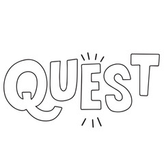 Quest short phrase, text lettering. Hand drawn vector art.