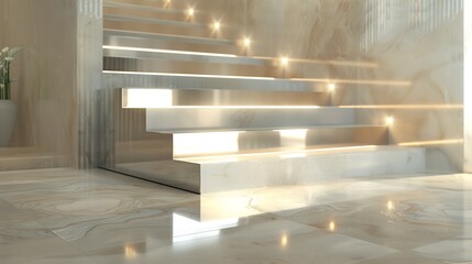 A luxurious staircase with a reflective mirror finish on the risers