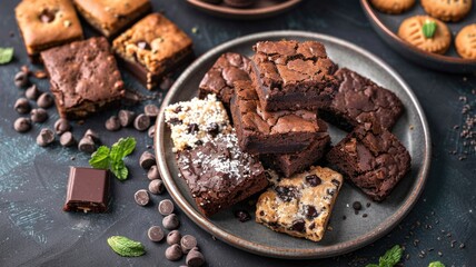 Fototapeta premium Assortment of healthy desserts like stevia brownies and erythritol cookies, arranged on a stylish plate