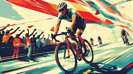 Inspiring Cyclist Crossing Finish Line at Olympic Race - Perfect for Motivational Posters, Sports Designs, and Event Promotion