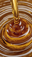 Golden honey drizzling in a silky, spiral pattern. Sweet honey swirl D splash.