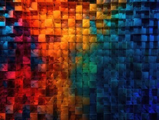 Background or screensaver made of multi-colored glass cubes. AI generative.