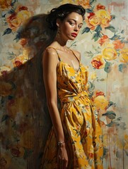 Image of a woman in a summer dress. Generative AI.