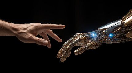Naklejka premium generated illustration Digital robot handshake human hand.