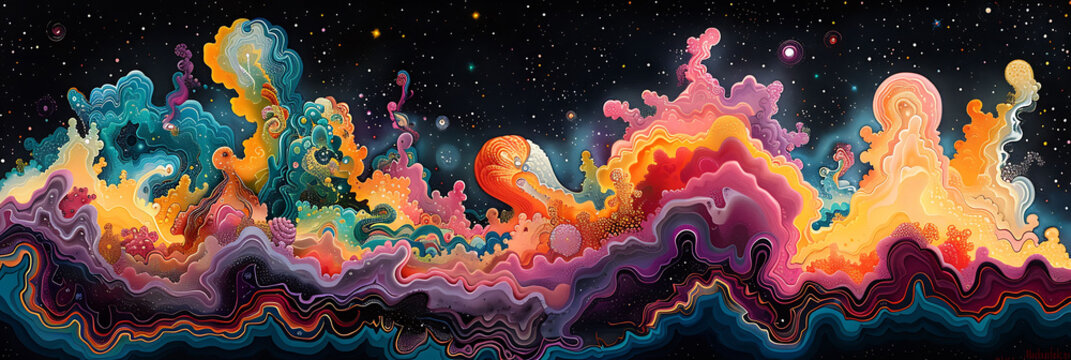 contemporary painting with intricate chaotic patterns and vibrant contrasting colors captured using HDR Imaging and Dual ISO for vivid detailed imagery