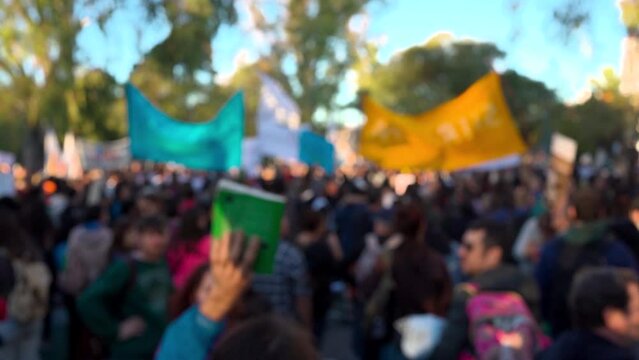 A large protest public demonstrations that brings together multiple sectors of the population in defense of education. Sunny day outdoors