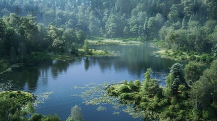 Fototapeta premium Surface Terrain of the Forest Lake