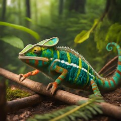 Green Chameleon Vibrant Reptile Camouflaged in Nature  Microstock Image