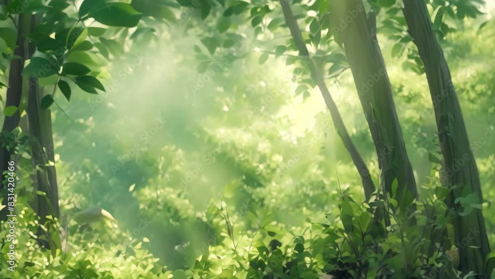Aufkleber sunlight shines through dense forest trees, creating a captivating play of light and shadows, a sere