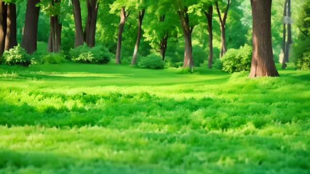 A dense forest with a plethora of lush green trees forming a carpet of vibrant foliage, A lush green carpet covering every surface