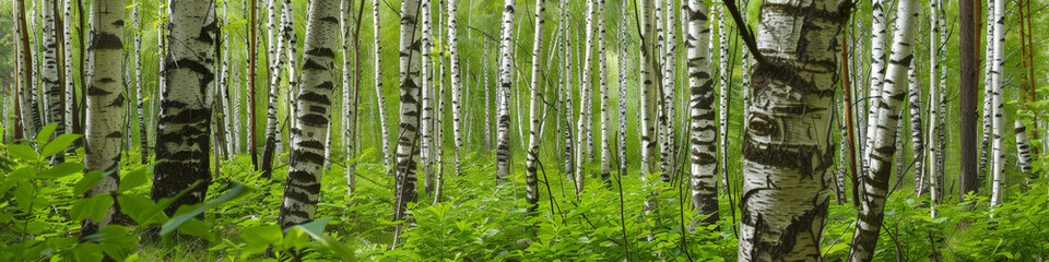 Fototapeta premium Summer Serenity: Birch Forest. Generative AI