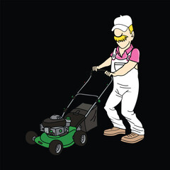 grass mower man logo design icon 