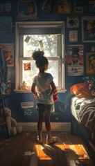 Inspiring Young Boxer in Bedroom with Olympic Posters - Aspirational Concept for Motivation, Dreams, and Ambition