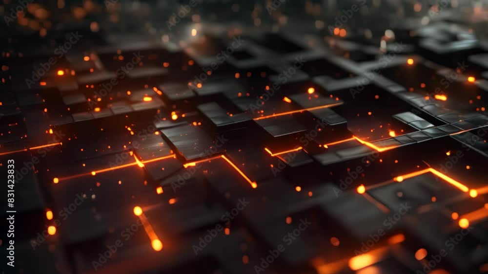 Poster detailed view of a computer keyboard showing keys in focus, a maze of interconnected nodes and pathw