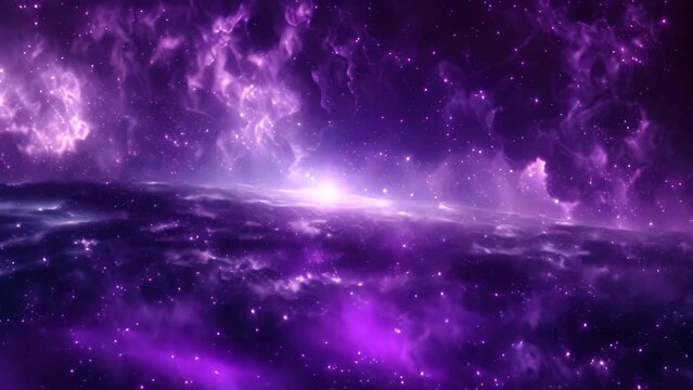A purple and blue space teeming with stars and nebulae, creating a mesmerizing celestial display, A mesmerizing purple nebula stretching across the horizon