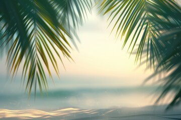 Fototapeta premium Idyllic Beach Scene with Palm Leaves