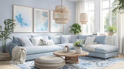 Beautiful Colored Modern Interior Home Living room Mockup with Blank Poster wall Decoration sofa , chair , table etc. 
