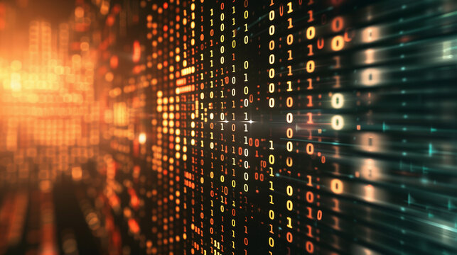 Digital Data Stream: An Abstract Binary Code Background Illustrating Modern Cybersecurity and Technology Concepts