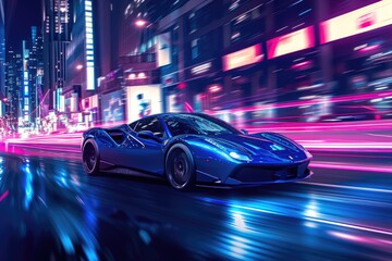 Glowing Metropolis: Futuristic Racing Scene