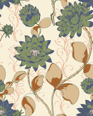 Wild Spring Flowers Seamless repeat pattern background. Perfect for wallpaper, fabric, scrapbooking projects.