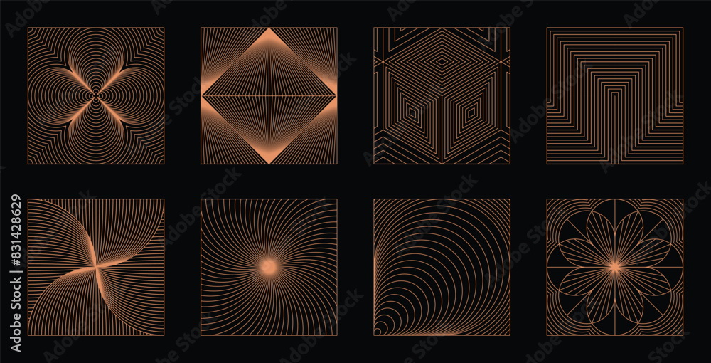 Poster vector minimal geometric illustrations set - trendy abstract aesthetic linear compositions, prints, 