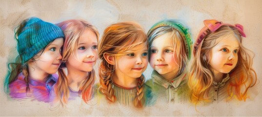 Naklejka premium Happy girl gang in sweet moments