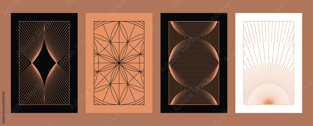 Poster Vector minimal geometric illustrations set - trendy abstract aesthetic linear compositions, prints, frames and graphic design elements..